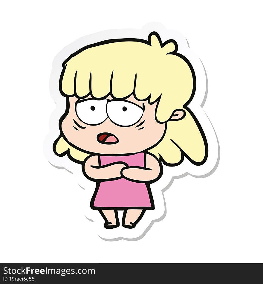 sticker of a cartoon tired woman