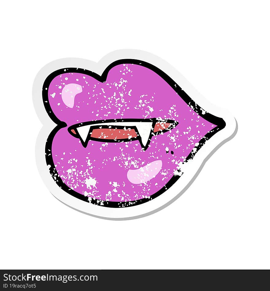 retro distressed sticker of a cartoon vampire fangs