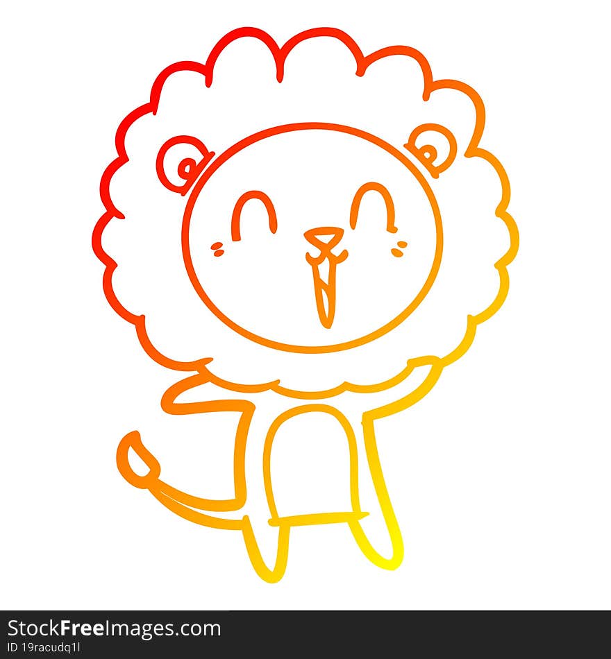 warm gradient line drawing laughing lion cartoon