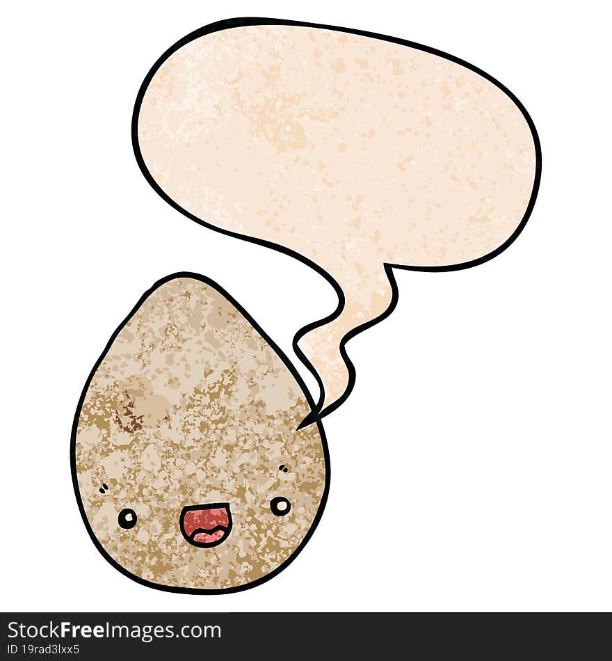 cartoon egg with speech bubble in retro texture style