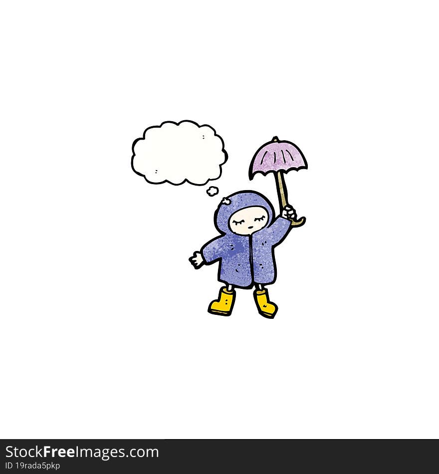 Cartoon Girl In Rain Coat