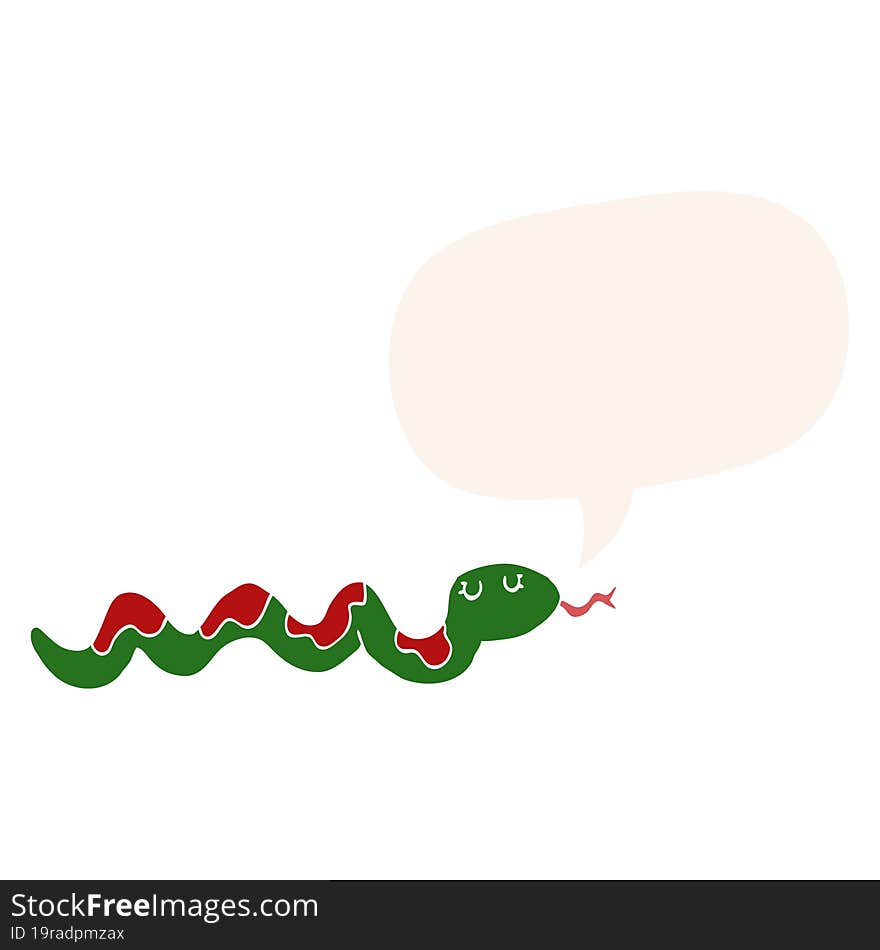 cartoon snake and speech bubble in retro style