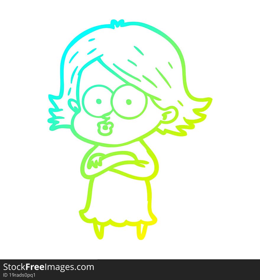 cold gradient line drawing cartoon girl pouting