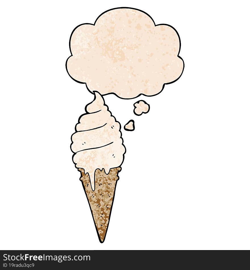 Cartoon Ice Cream And Thought Bubble In Grunge Texture Pattern Style