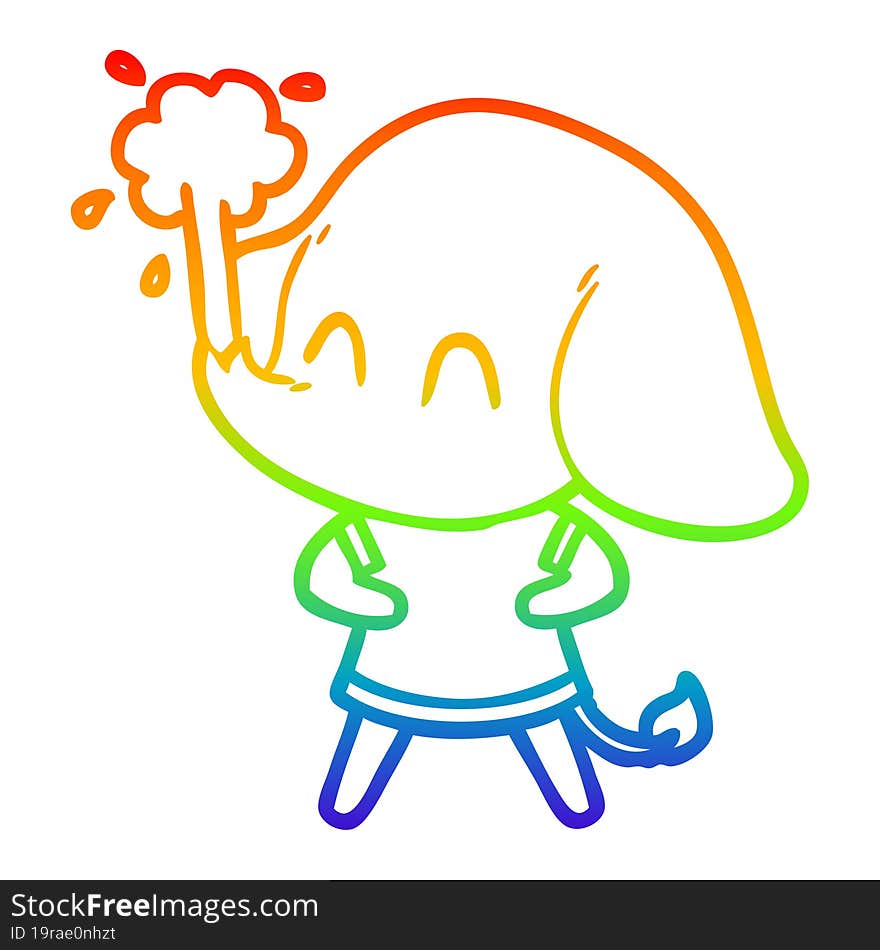 Rainbow Gradient Line Drawing Cute Cartoon Elephant Spouting Water