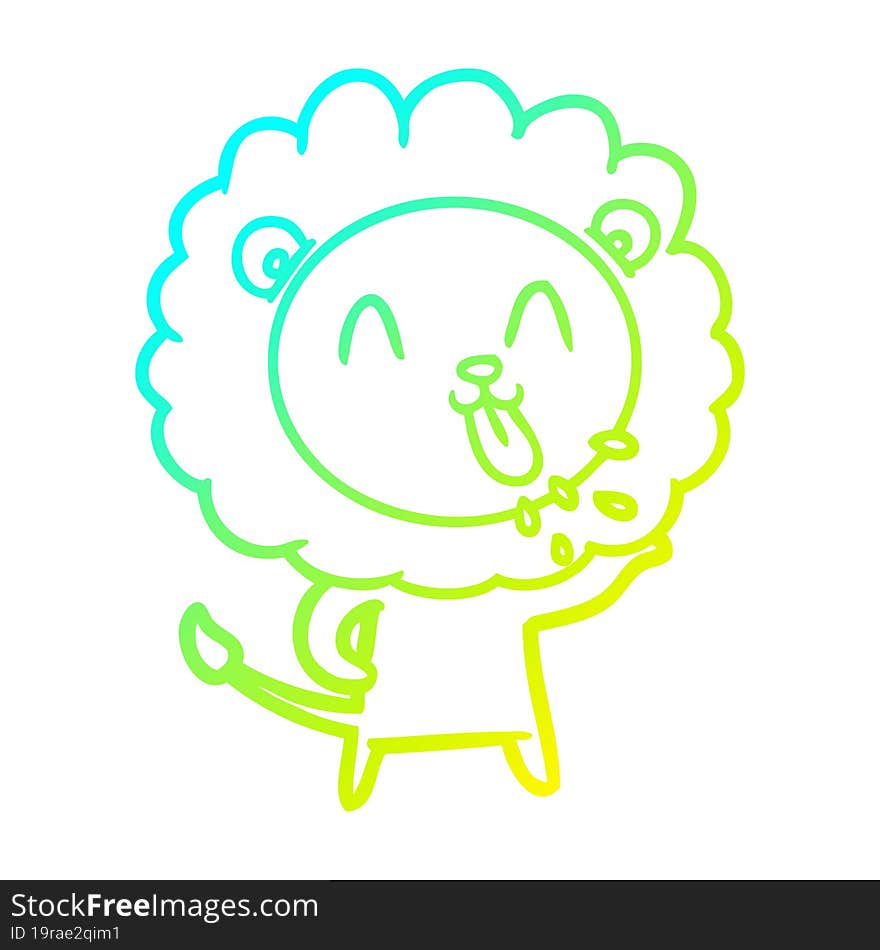 cold gradient line drawing happy cartoon lion