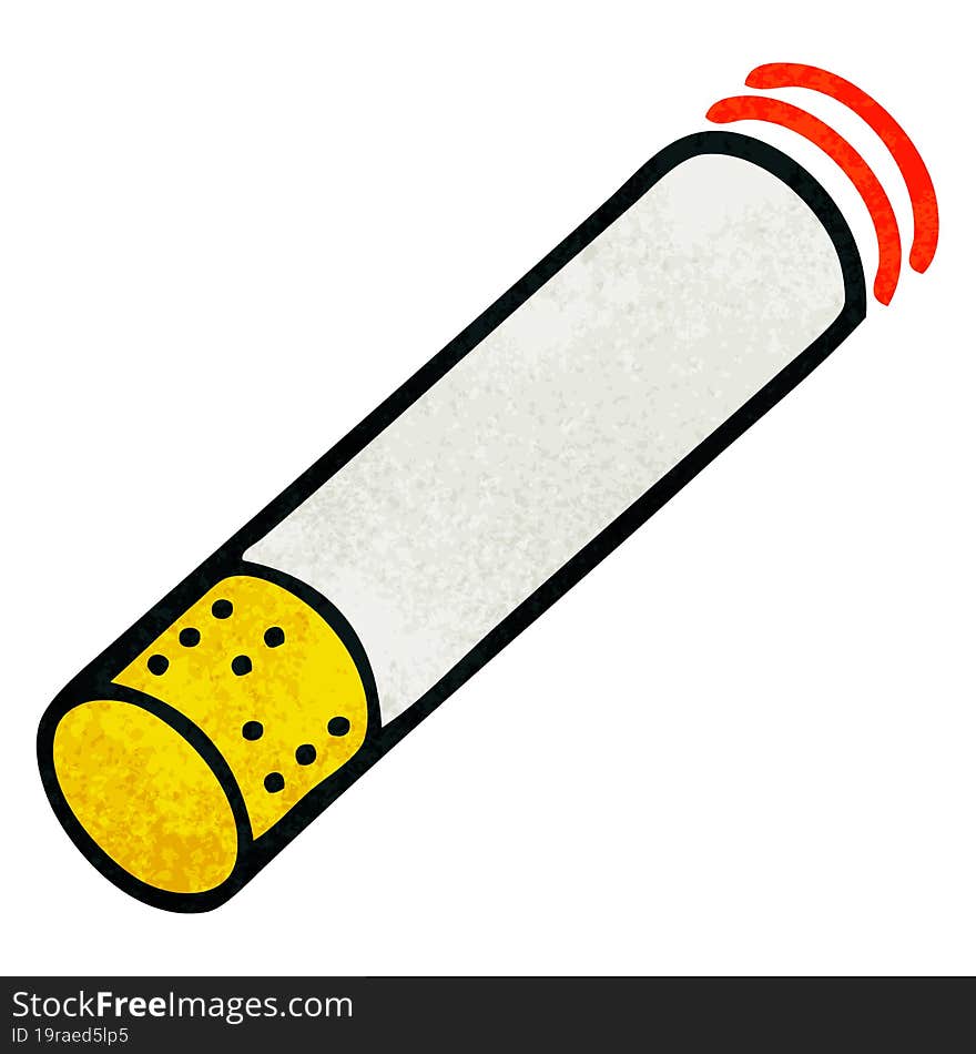 retro grunge texture cartoon of a cigarette stick