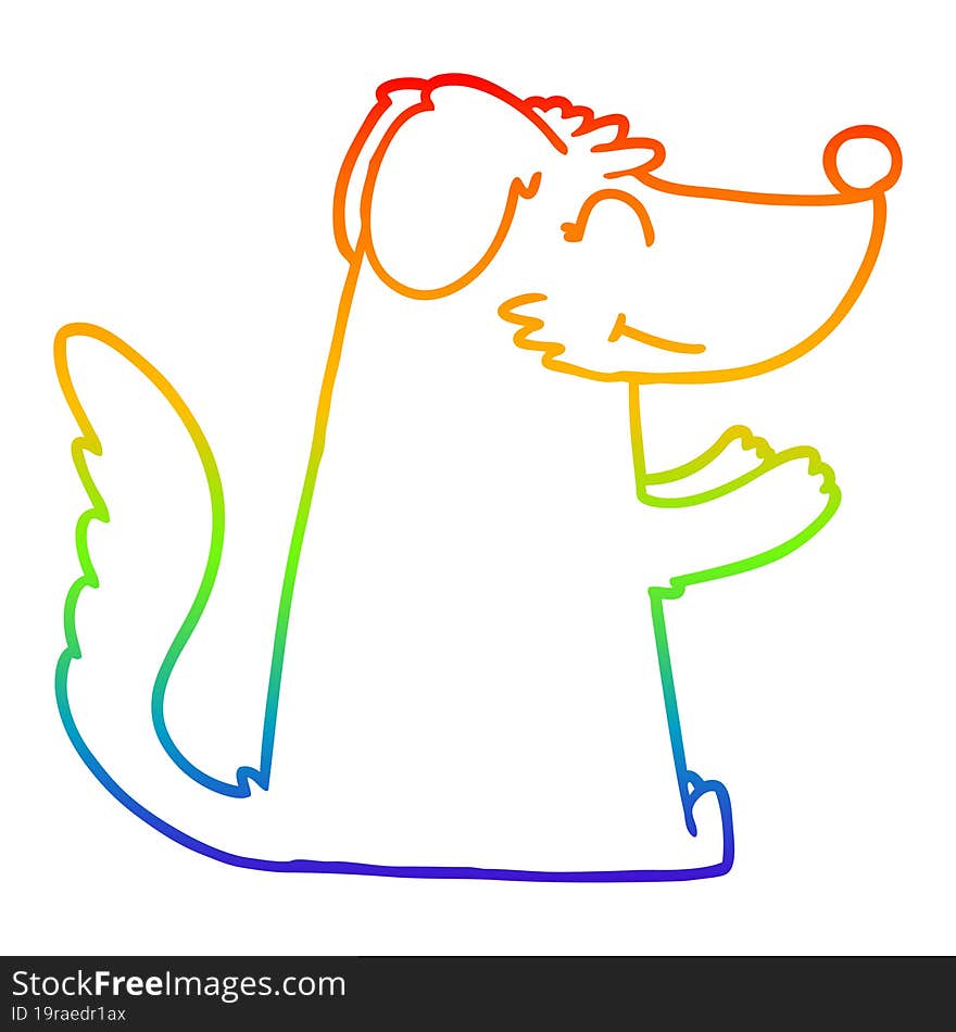 rainbow gradient line drawing of a happy cartoon dog