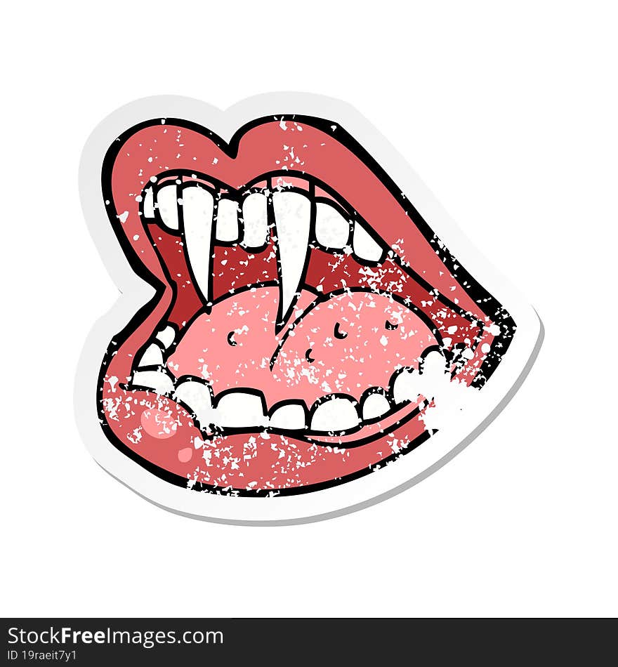 retro distressed sticker of a cartoon vampire mouth