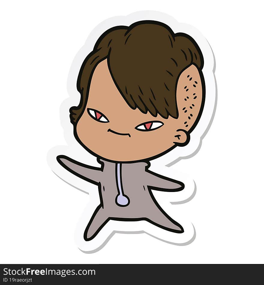 sticker of a cute cartoon girl with hipster haircut