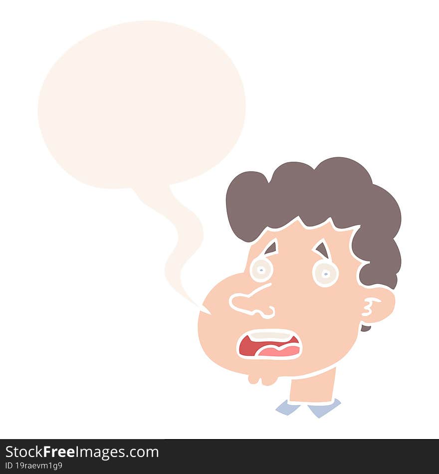 cartoon shocked man and speech bubble in retro style