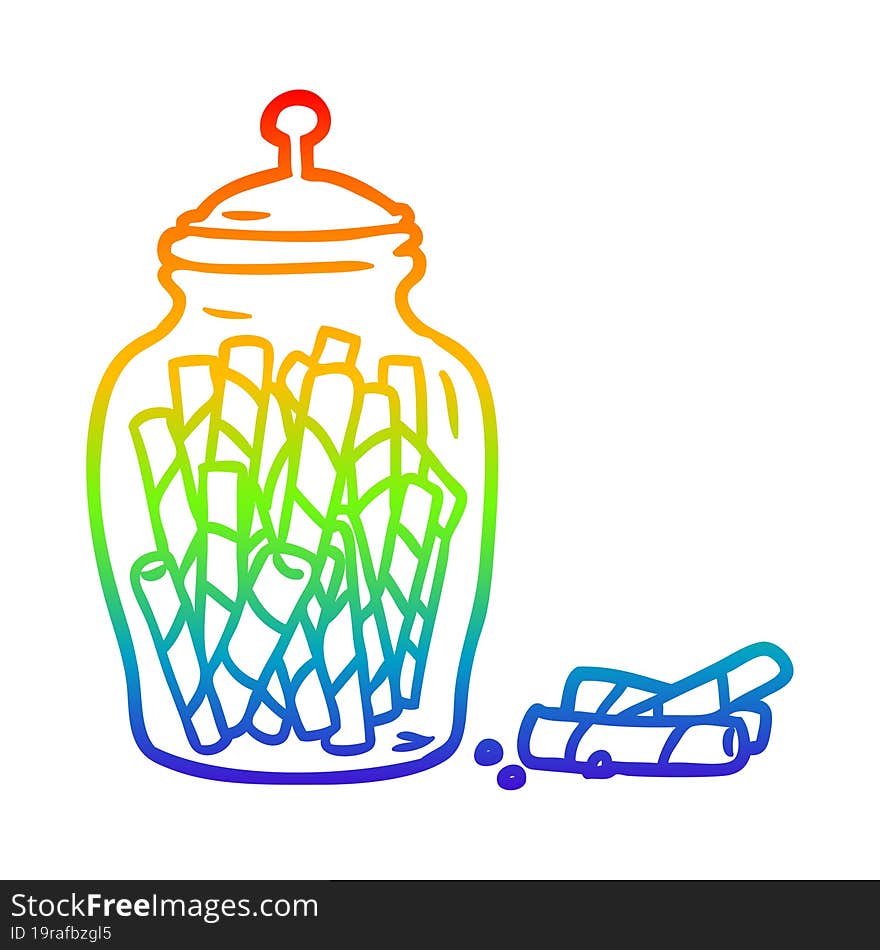 rainbow gradient line drawing traditional candy sticks in jar