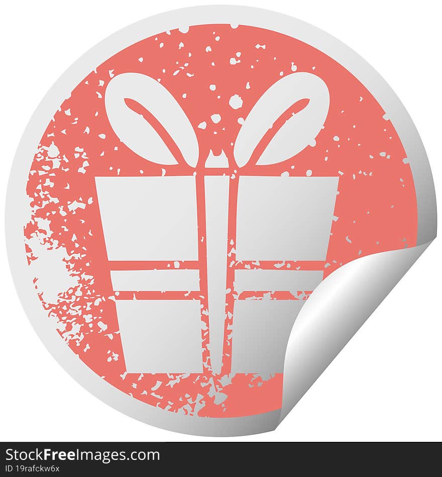 quirky distressed circular peeling sticker symbol present