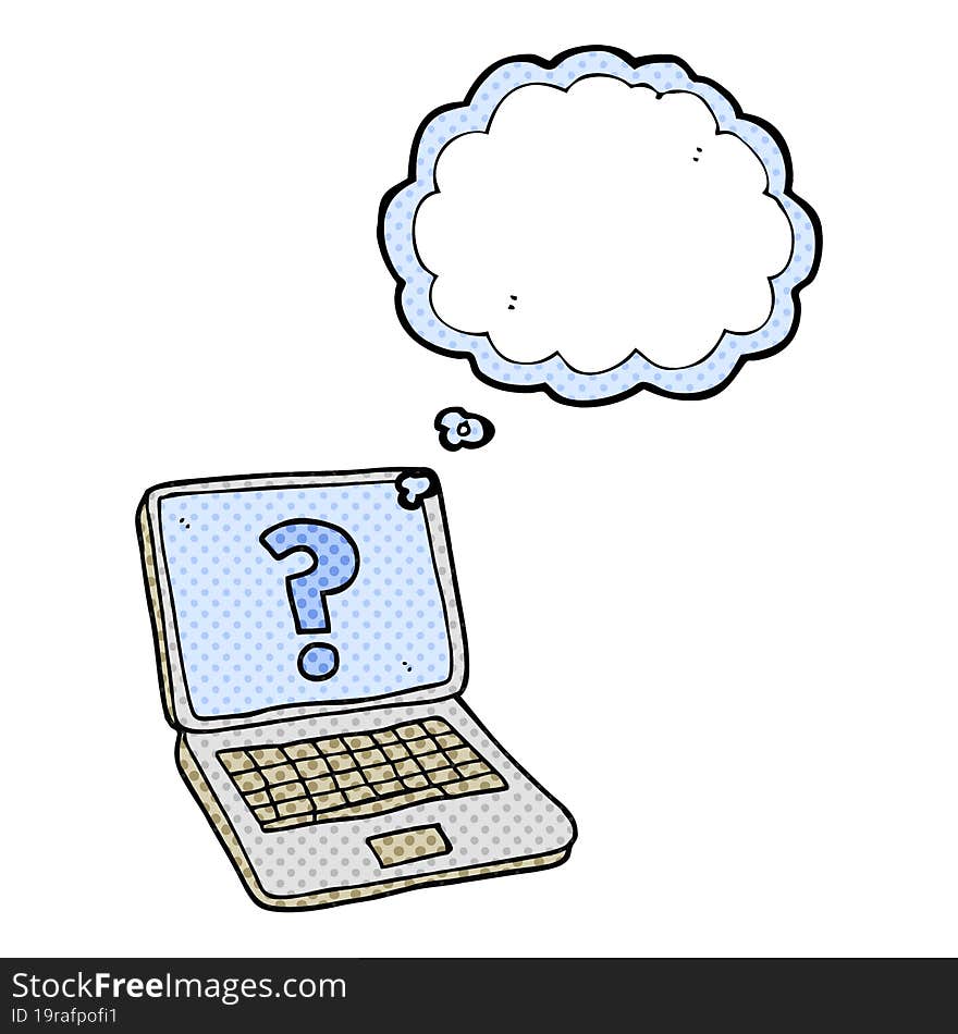 thought bubble cartoon laptop computer with question mark