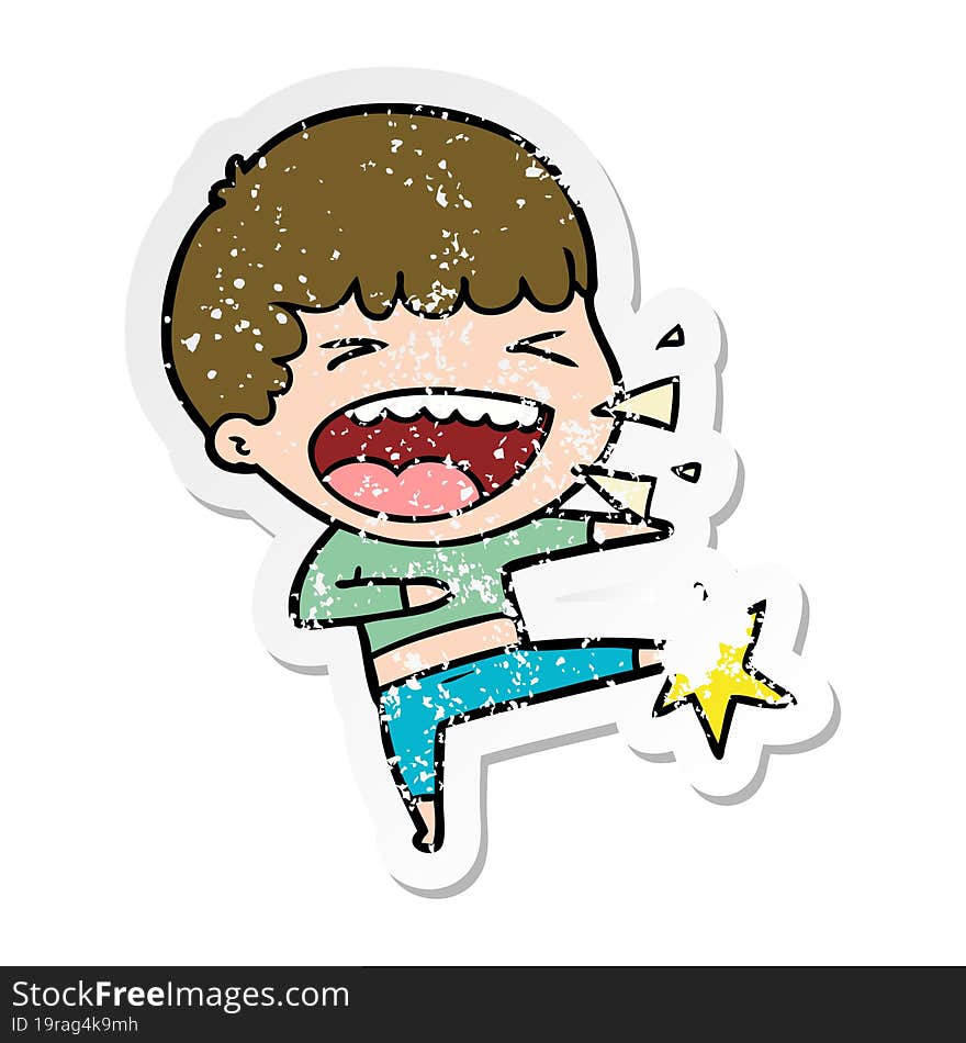 Distressed Sticker Of A Cartoon Laughing Man