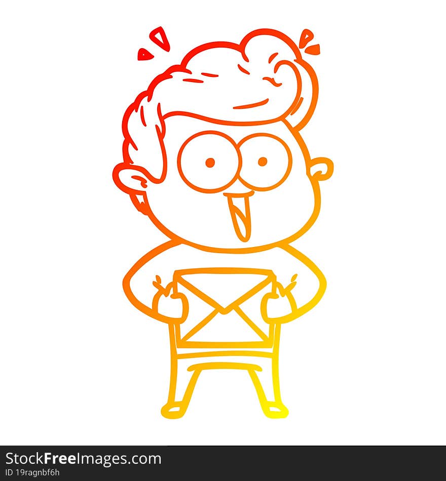 Warm Gradient Line Drawing Cartoon Man With Envelope