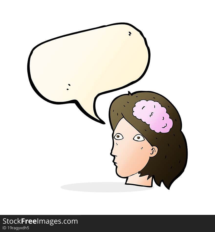 cartoon female head with brain symbol with speech bubble