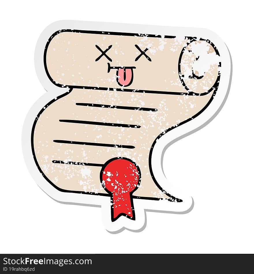 distressed sticker of a cute cartoon contract