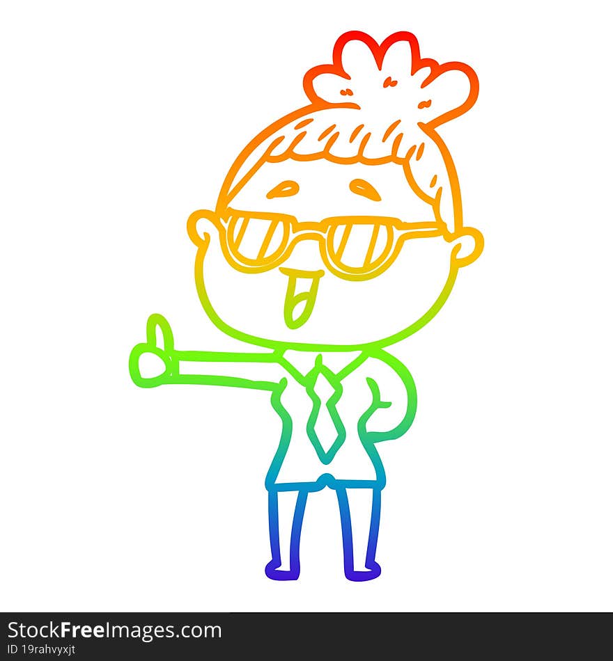 rainbow gradient line drawing cartoon happy woman wearing spectacles