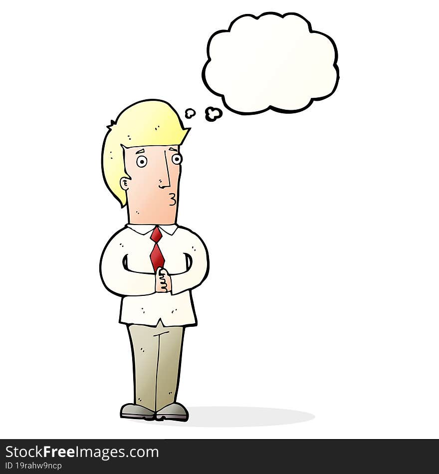 cartoon nervous man with thought bubble