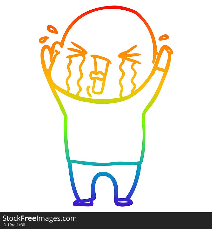 rainbow gradient line drawing cartoon crying bald man