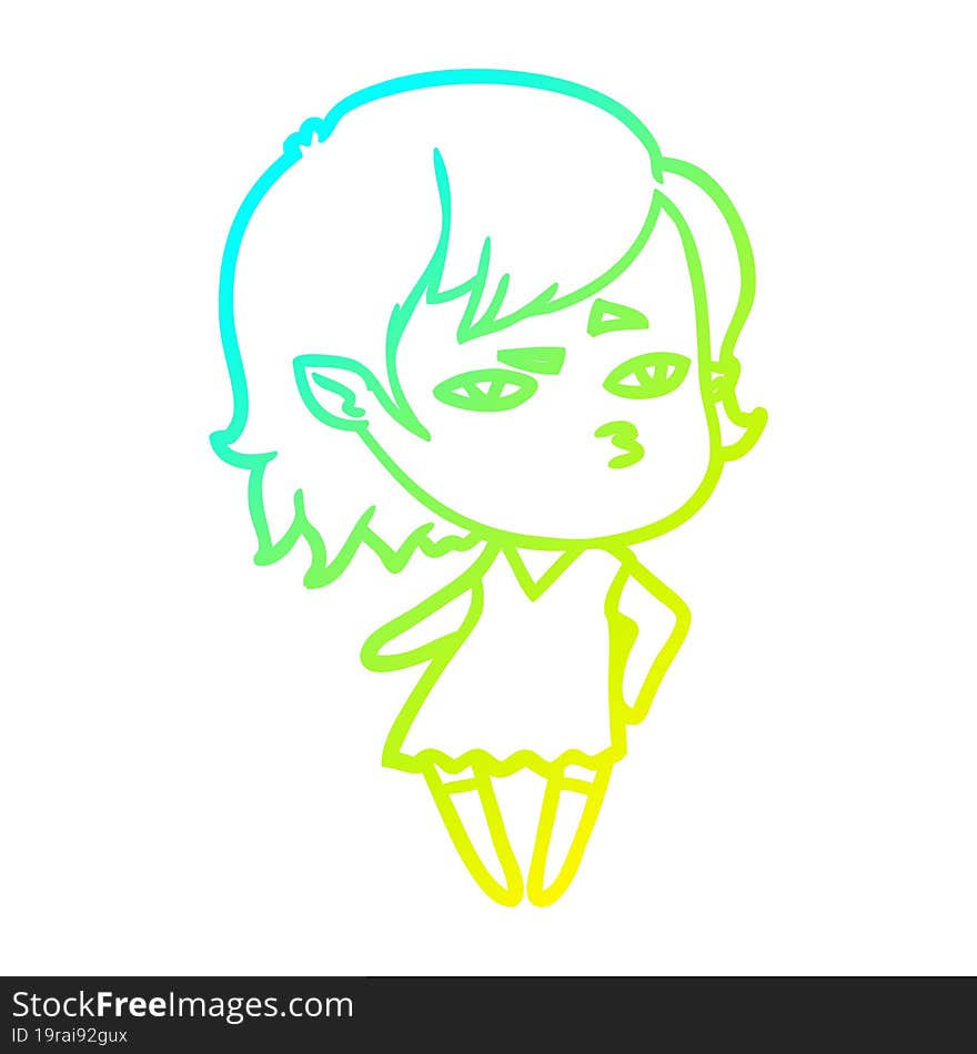 cold gradient line drawing cartoon vampire girl