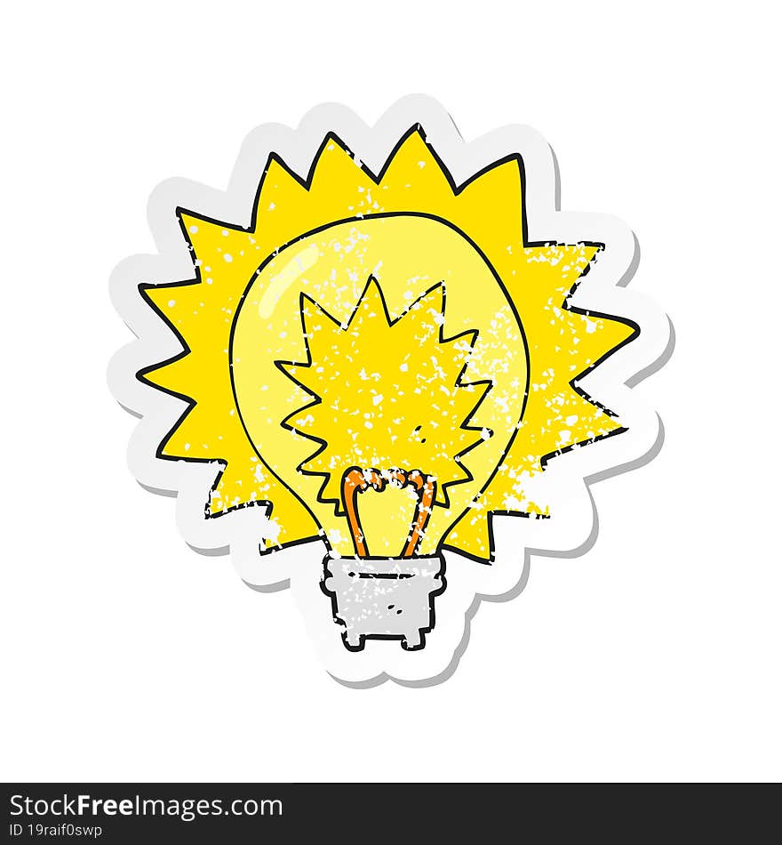 retro distressed sticker of a cartoon light bulb shining