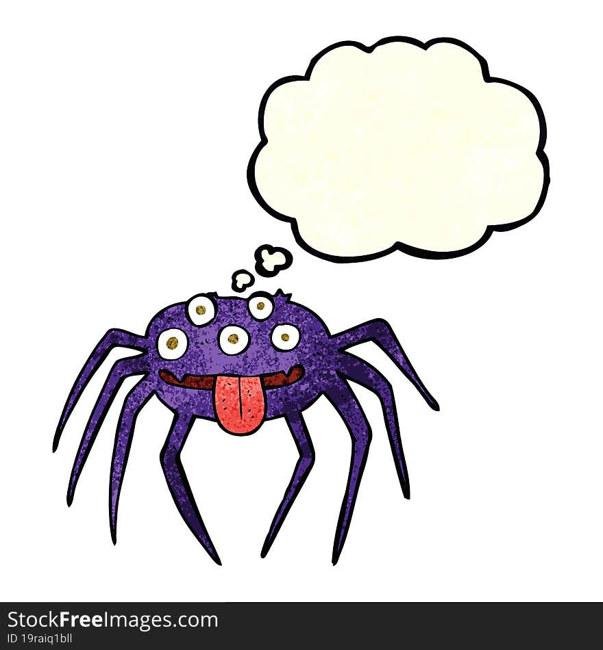 cartoon gross halloween spider with thought bubble