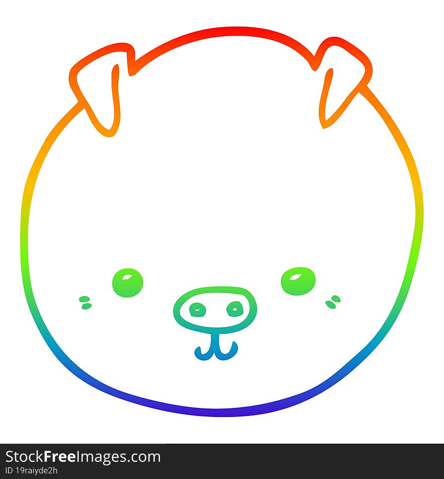 rainbow gradient line drawing of a cartoon pig