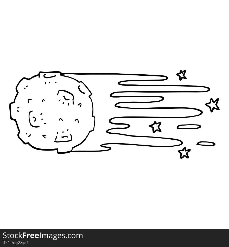 line drawing cartoon flying asteroid