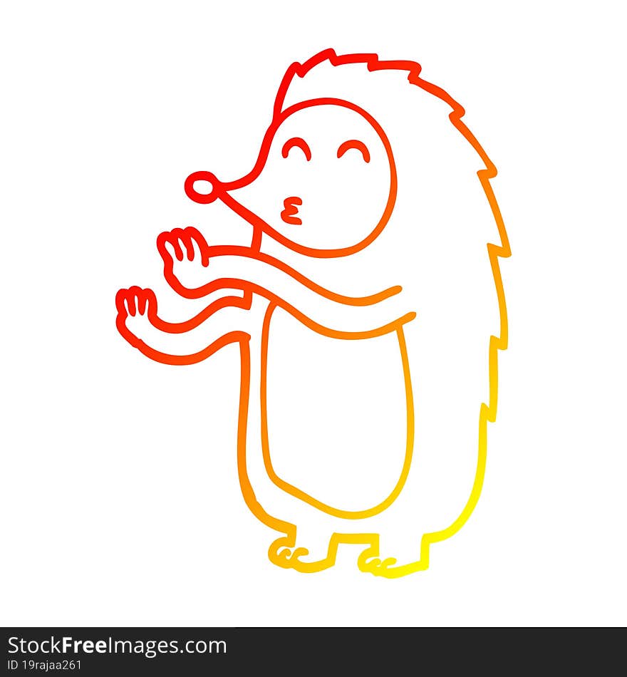 Warm Gradient Line Drawing Cartoon Happy Hedgehog