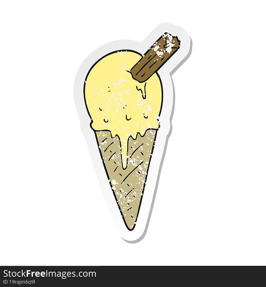 Retro Distressed Sticker Of A Cartoon Ice Cream Cone