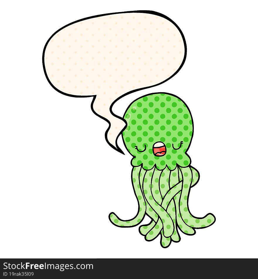 cartoon jellyfish and speech bubble in comic book style