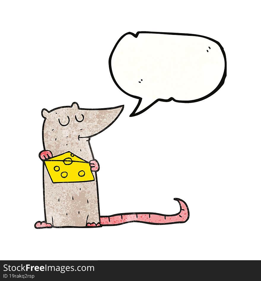 Speech Bubble Textured Cartoon Mouse With Cheese