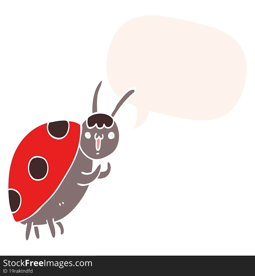 cute cartoon ladybug and speech bubble in retro style