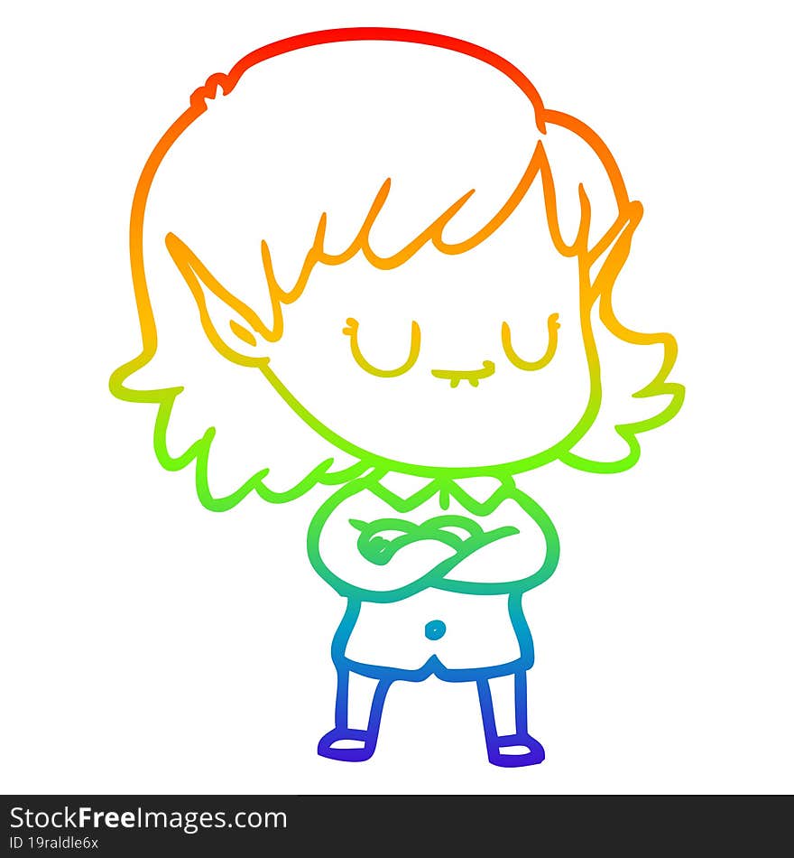 rainbow gradient line drawing happy cartoon elf girl