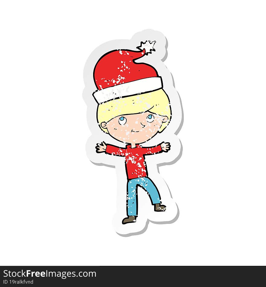 retro distressed sticker of a cartoon man ready for christmas