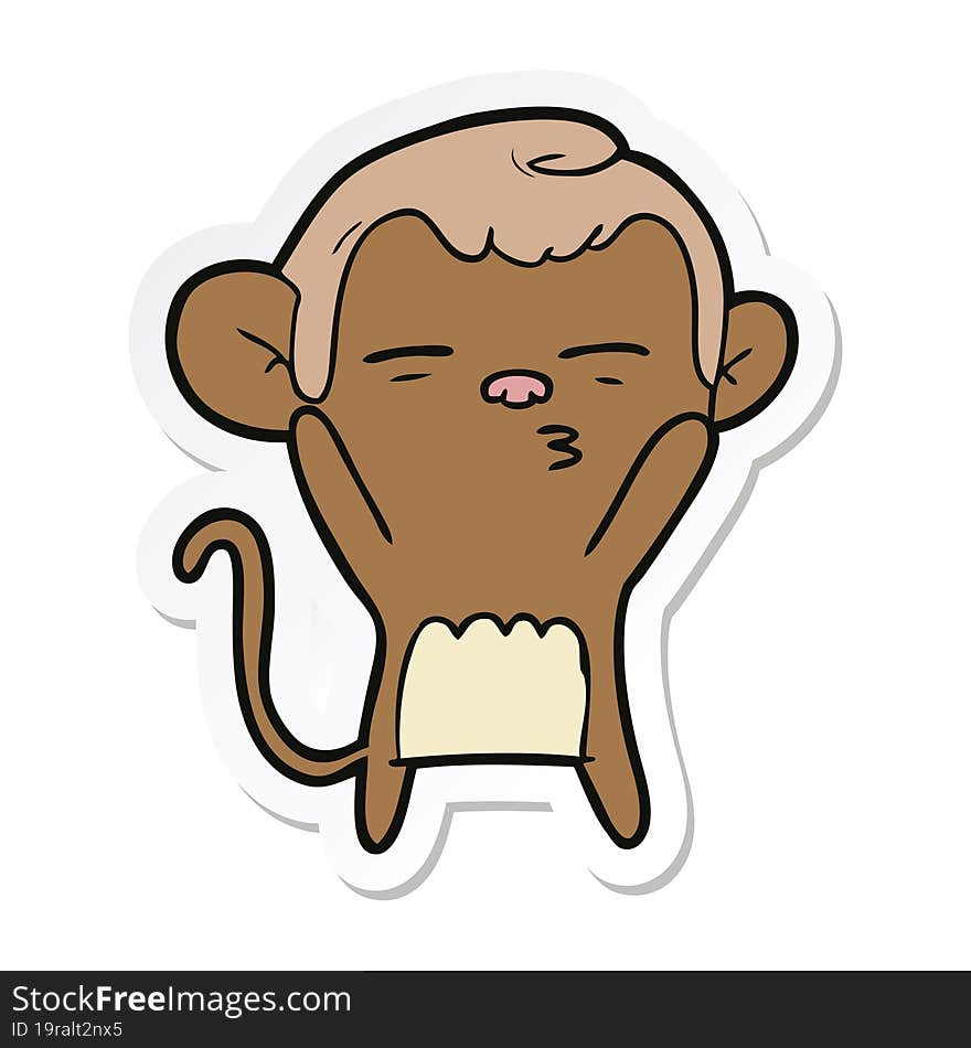 sticker of a cartoon suspicious monkey