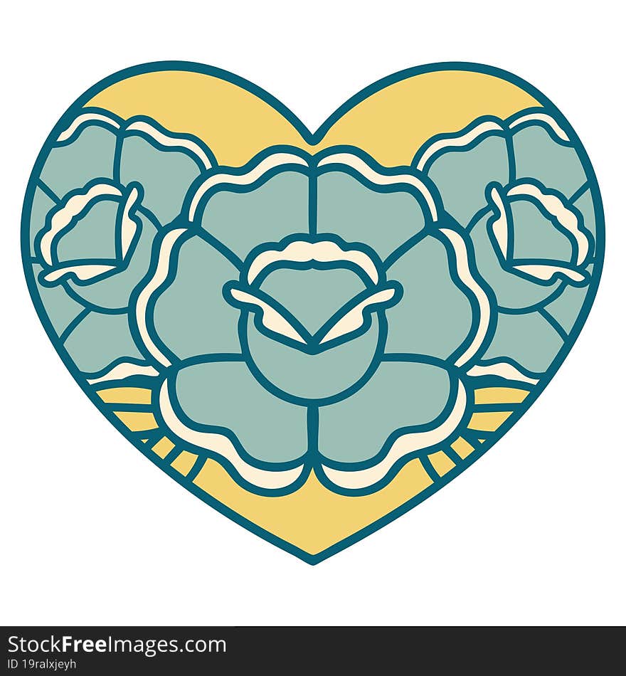 iconic tattoo style image of a heart and flowers. iconic tattoo style image of a heart and flowers