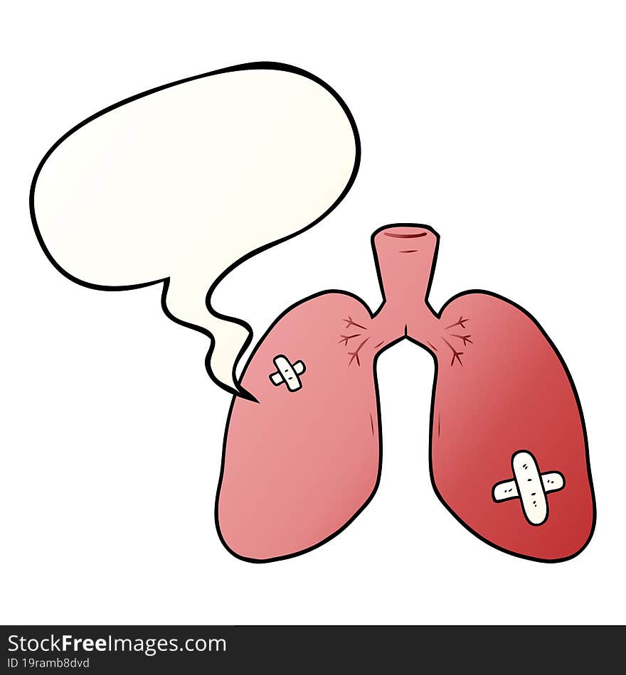 cartoon repaired lungs and speech bubble in smooth gradient style