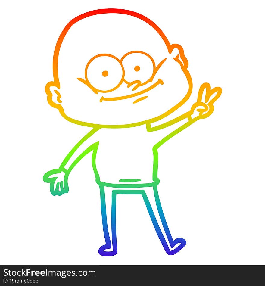 rainbow gradient line drawing cartoon bald man staring