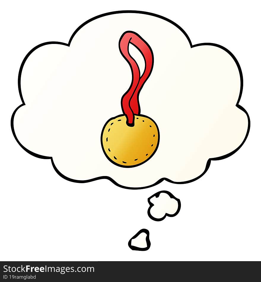 cartoon sports medal and thought bubble in smooth gradient style