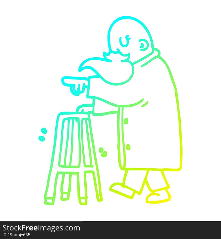 cold gradient line drawing cartoon old man pointing