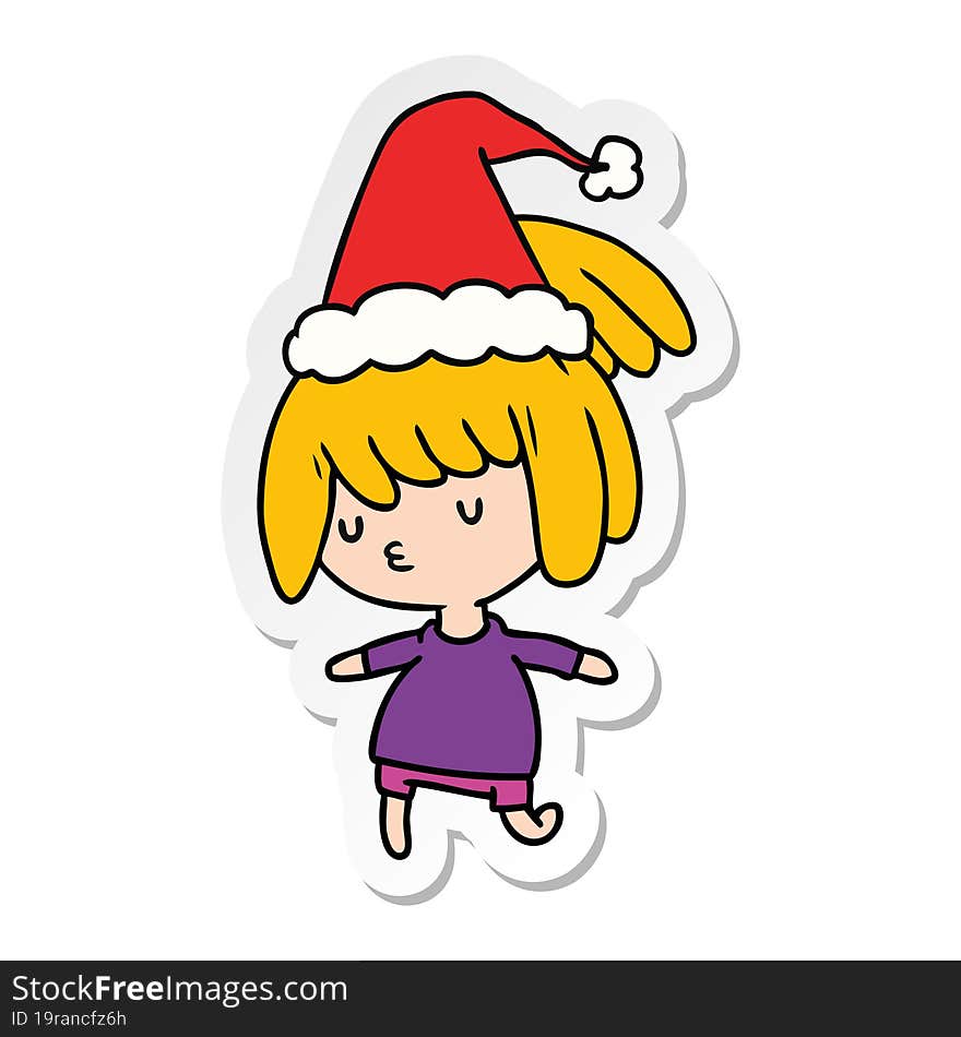 christmas sticker cartoon of kawaii girl