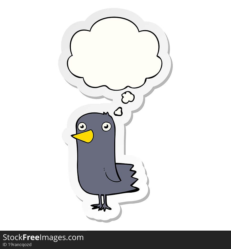 cartoon bird with thought bubble as a printed sticker