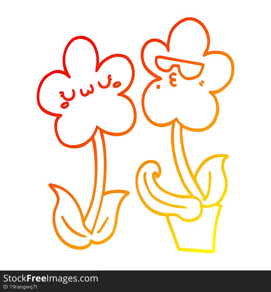 warm gradient line drawing cute cartoon flower