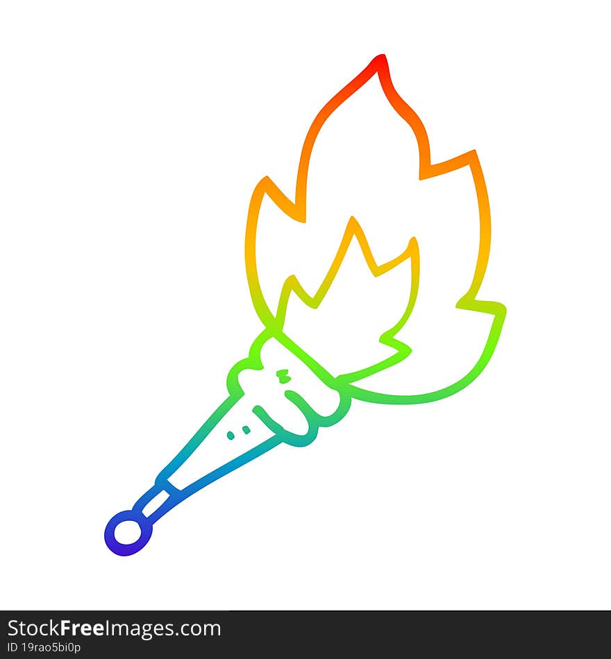 rainbow gradient line drawing cartoon flaming torch