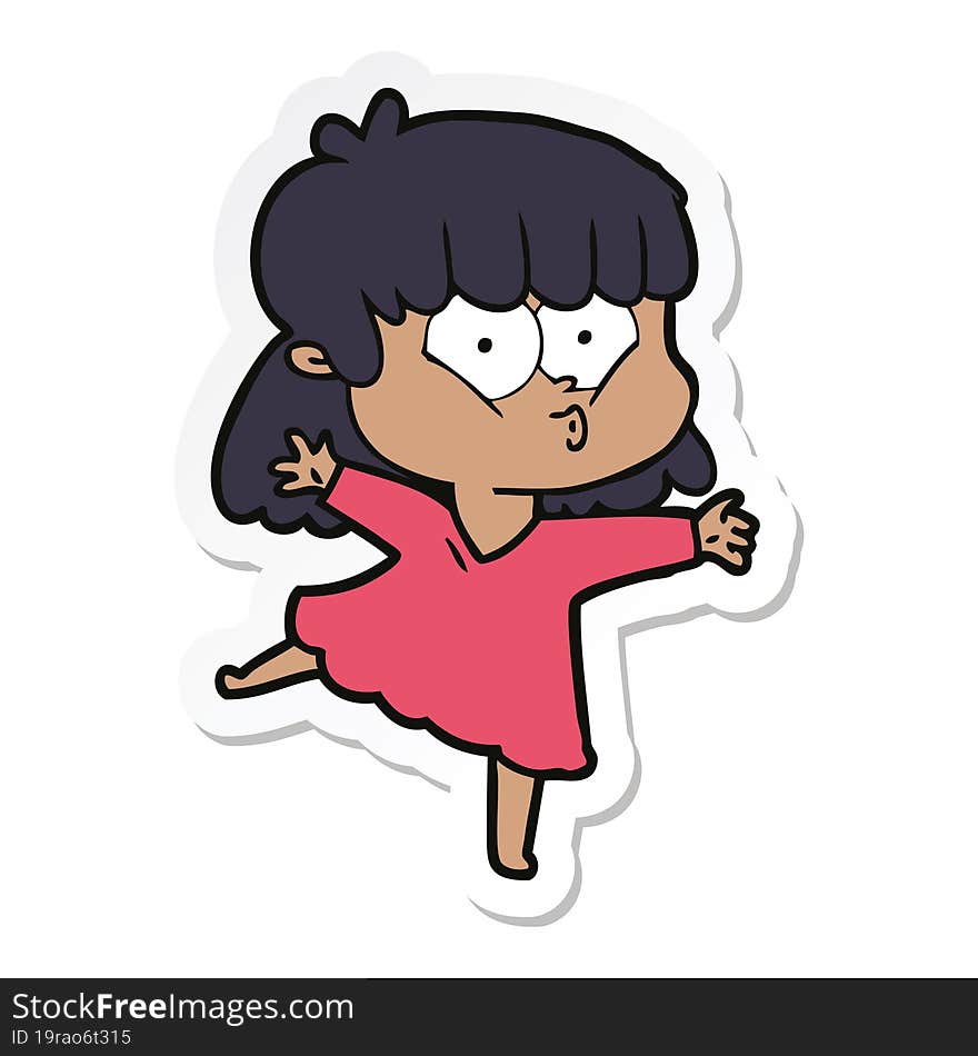 Sticker Of A Cartoon Whistling Girl