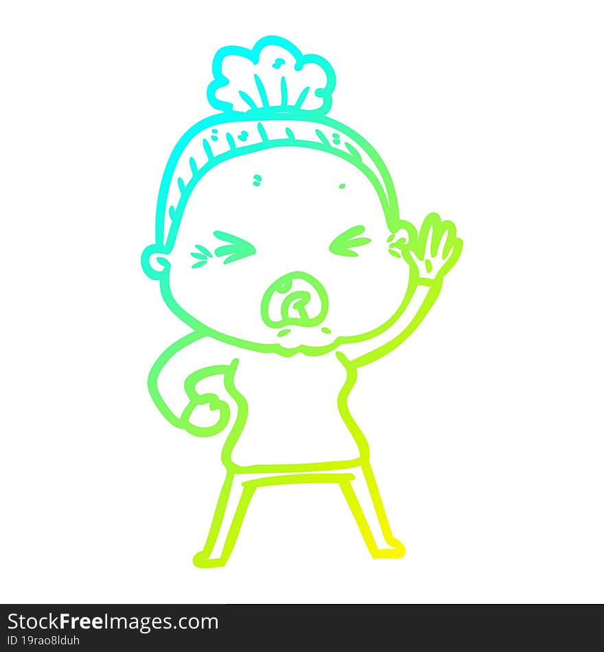 Cold Gradient Line Drawing Cartoon Angry Old Woman