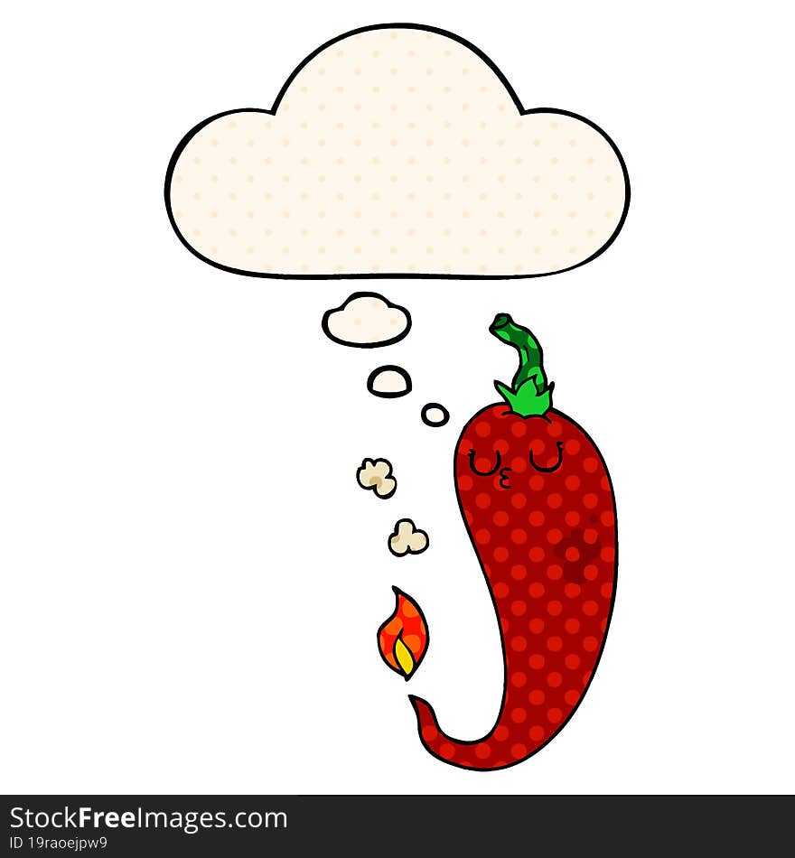 cartoon hot chili pepper and thought bubble in comic book style